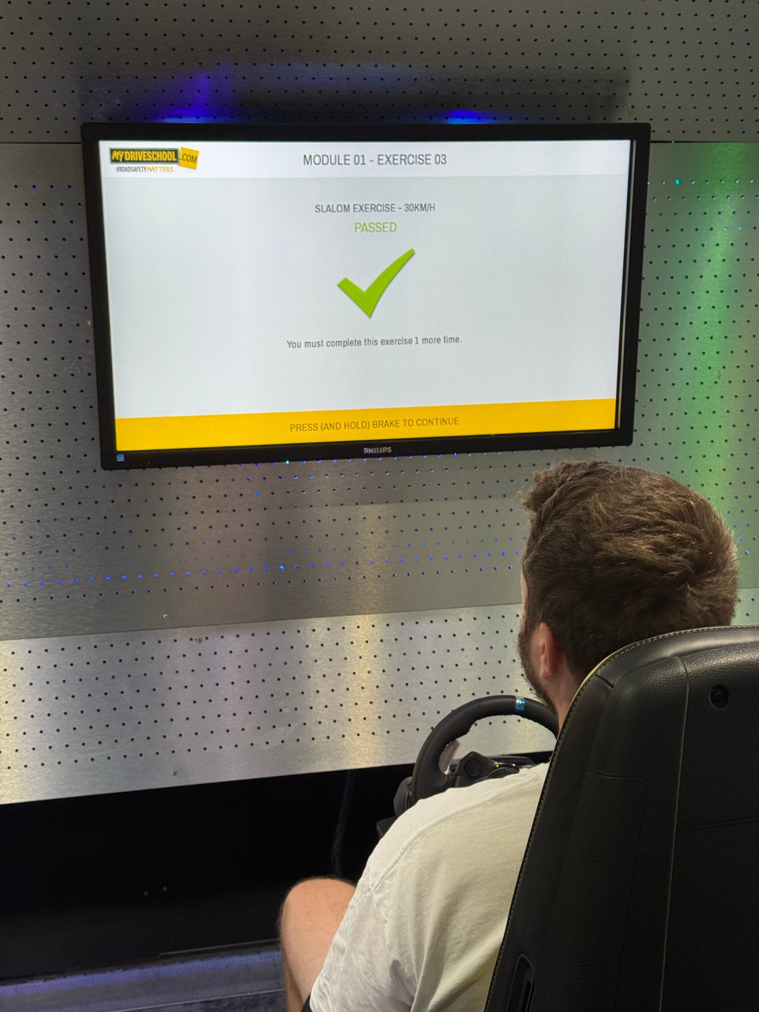 Simulator screen showing a passed exercise
